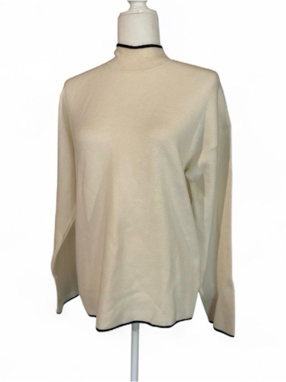 Anthropologie Cream White Black Sweater size M